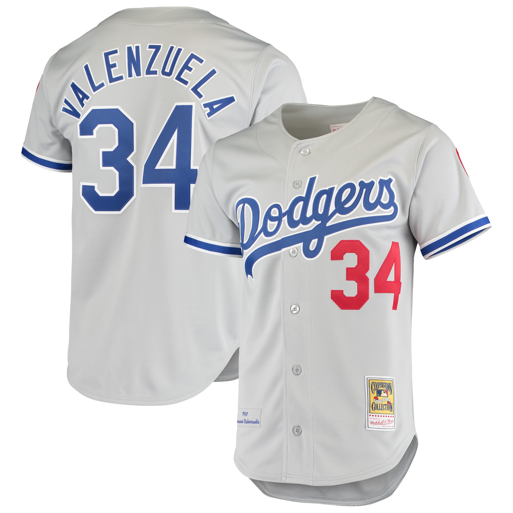 Fernando Valenzuela Los Angeles Dodgers Mitchell  Ness Road 1981 Cooperstown Collection Authentic Jersey - Gray