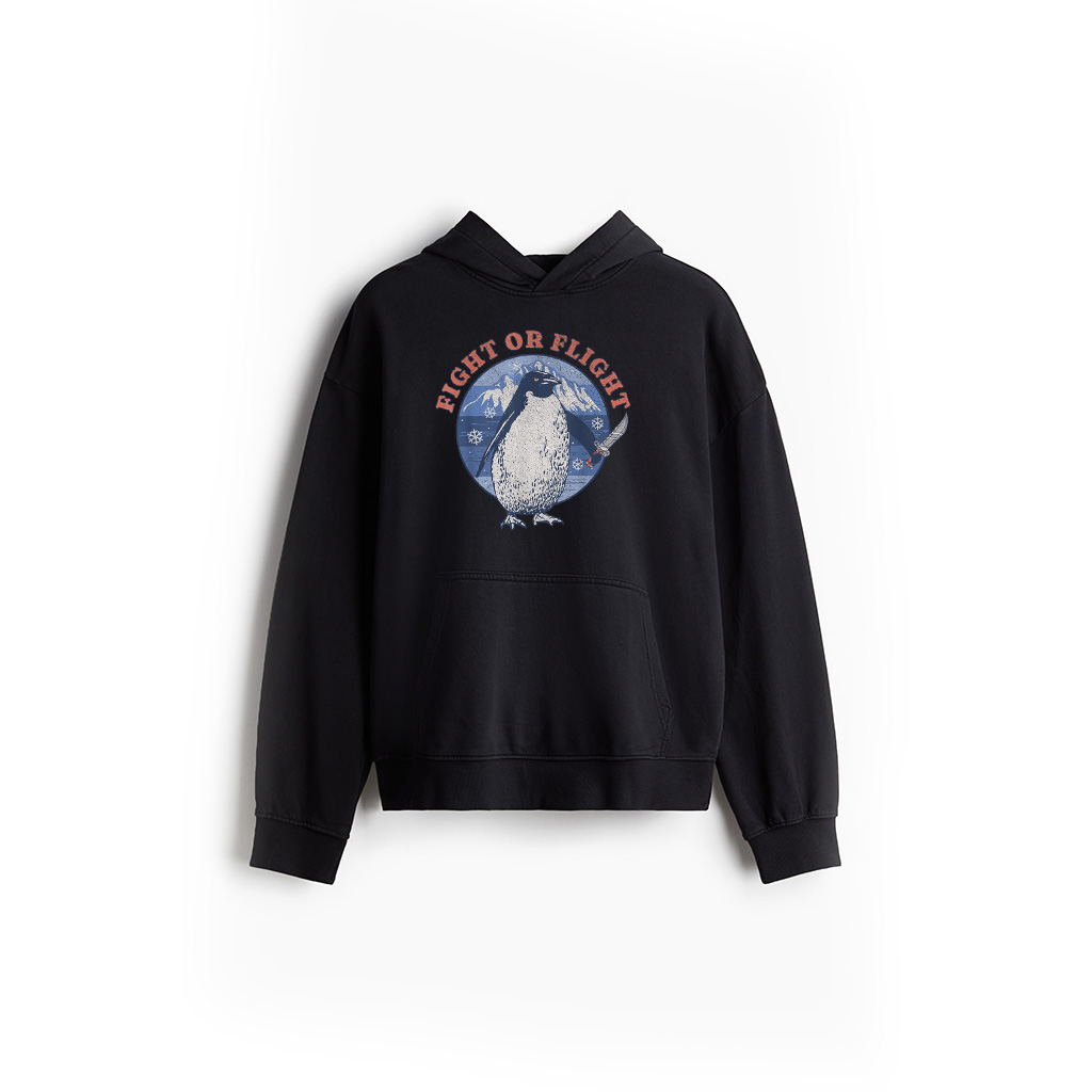 Fight Or Flight Penguin Holding Knife Funny Meme Hoodie