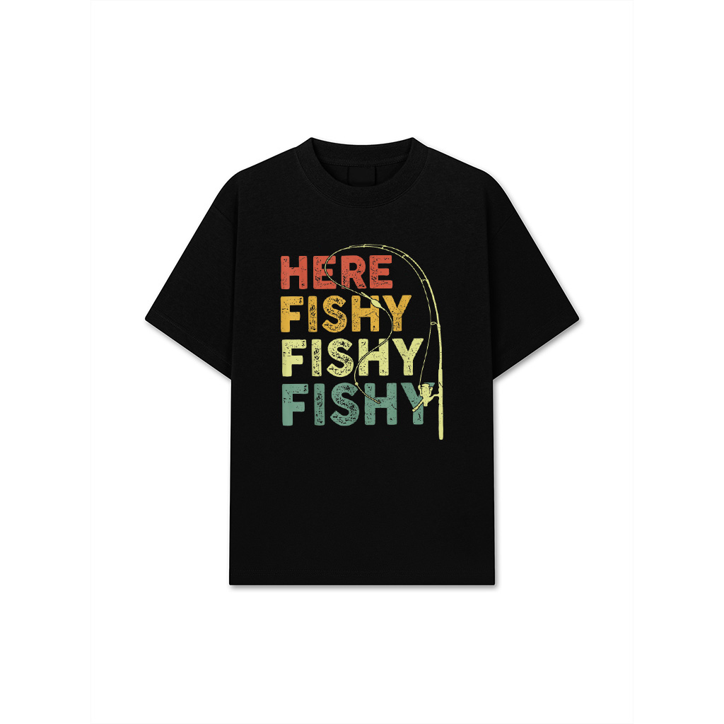 Fishing Shirt Here Fishy Funny Bass Fish Dad T-Shirt
