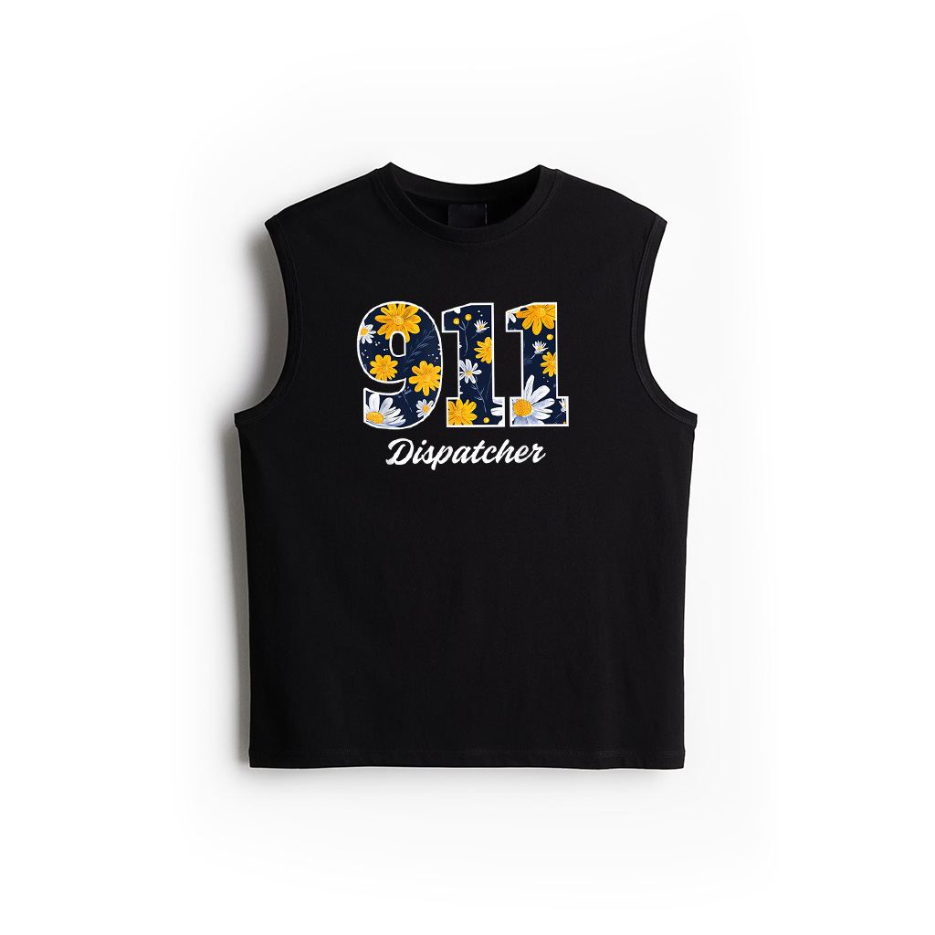 Floral 911 Dispatcher Gifts, Police Dispatch Thin Gold Line Tank Top