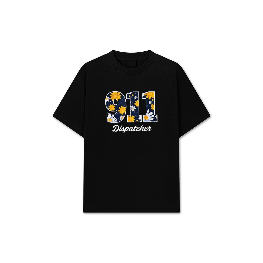 Floral 911 Dispatcher Gifts, Police Dispatch Thin Gold Line T-Shirt