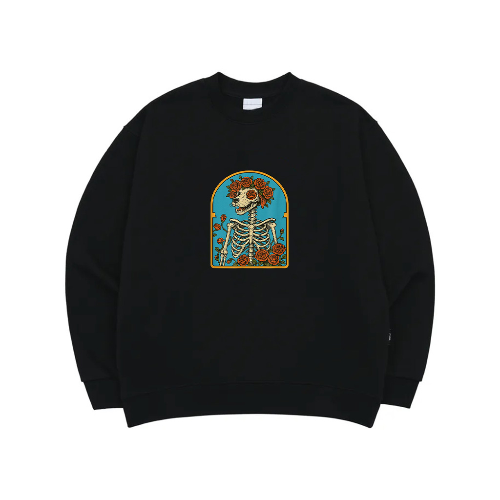 Floral Dog Skeleton,Grateful Skeleton Funny Halloween Men Women Sweatshirt