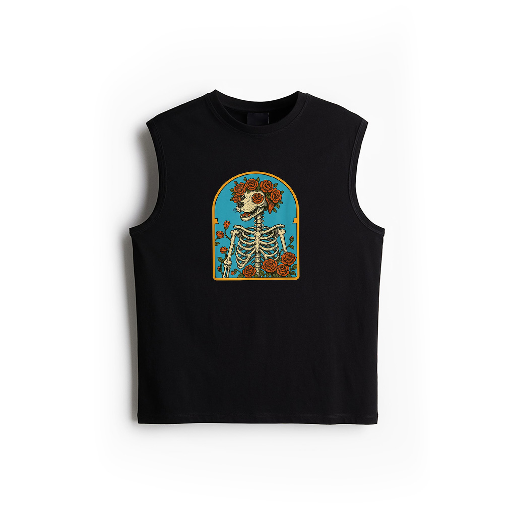Floral Dog Skeleton,Grateful Skeleton Funny Halloween Men Women Tank Top