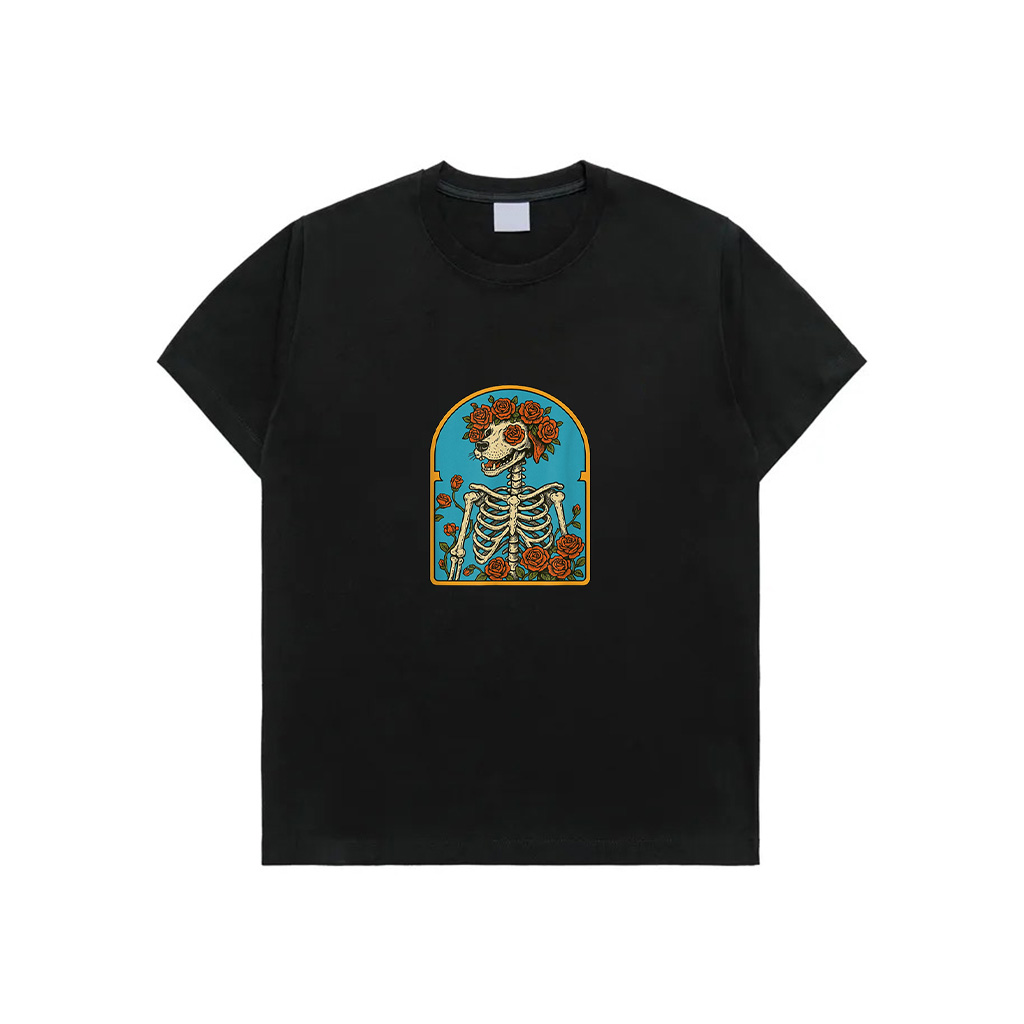 Floral Dog Skeleton,Grateful Skeleton Funny Halloween Men Women T-Shirt