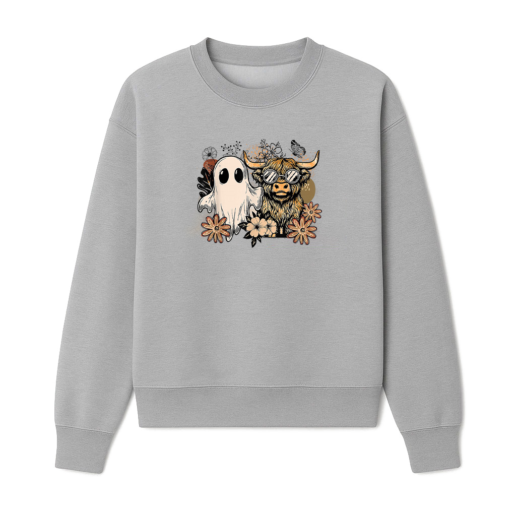 Floral Fall Highland Cow Ghost Boho Pumpkin Vintage Sweatshirts 06-10-2025