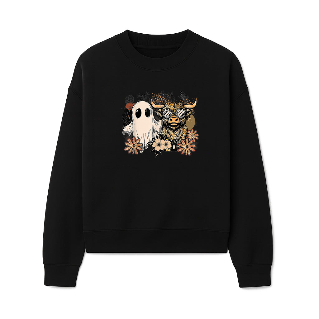 Floral Fall Highland Cow Ghost Boho Pumpkin Vintage Sweatshirts 06-10-2025