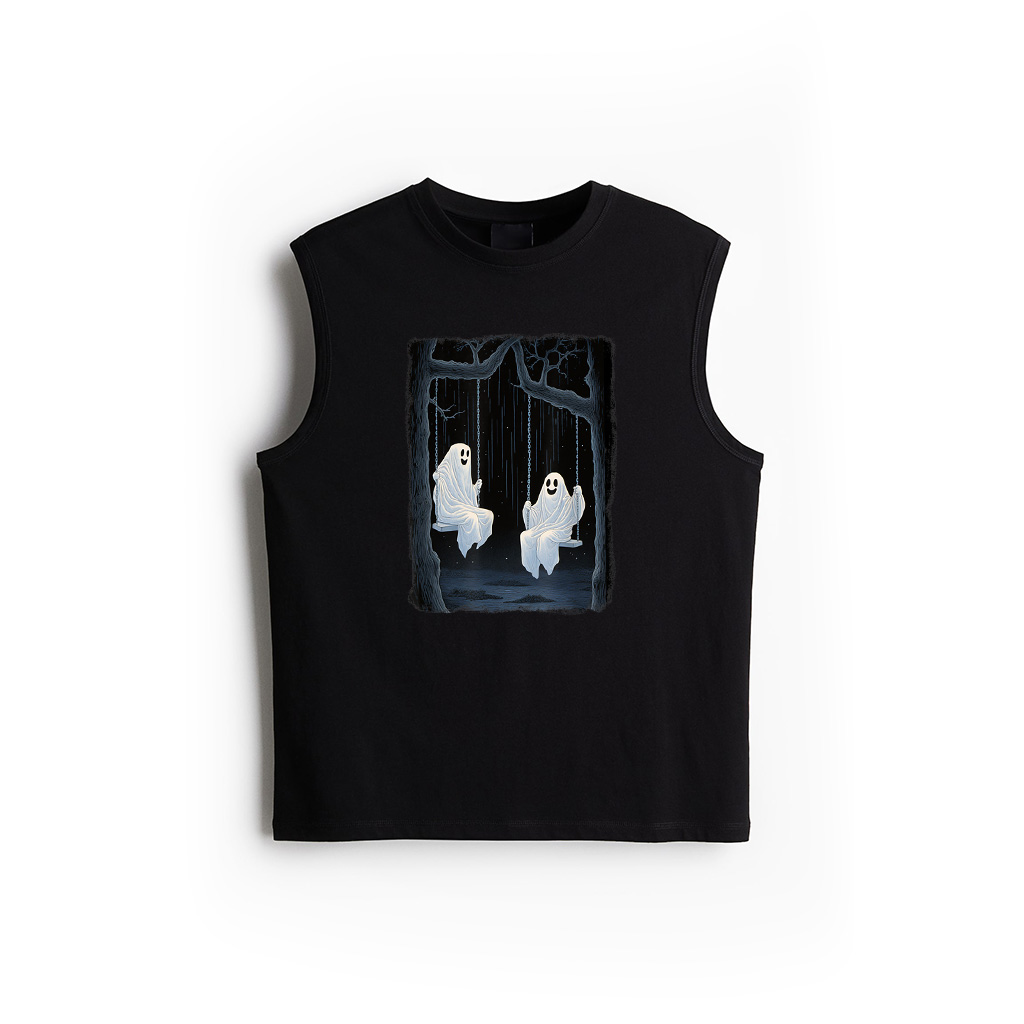 Floral Ghosts On The Swing In Forest Halloween Vintage Style Tank Top