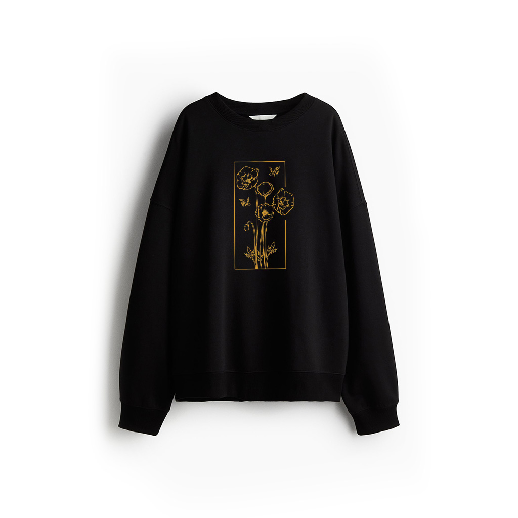 Floral Poppy Poppies Flower With Bees Line Art Wildflower Sweatshirt