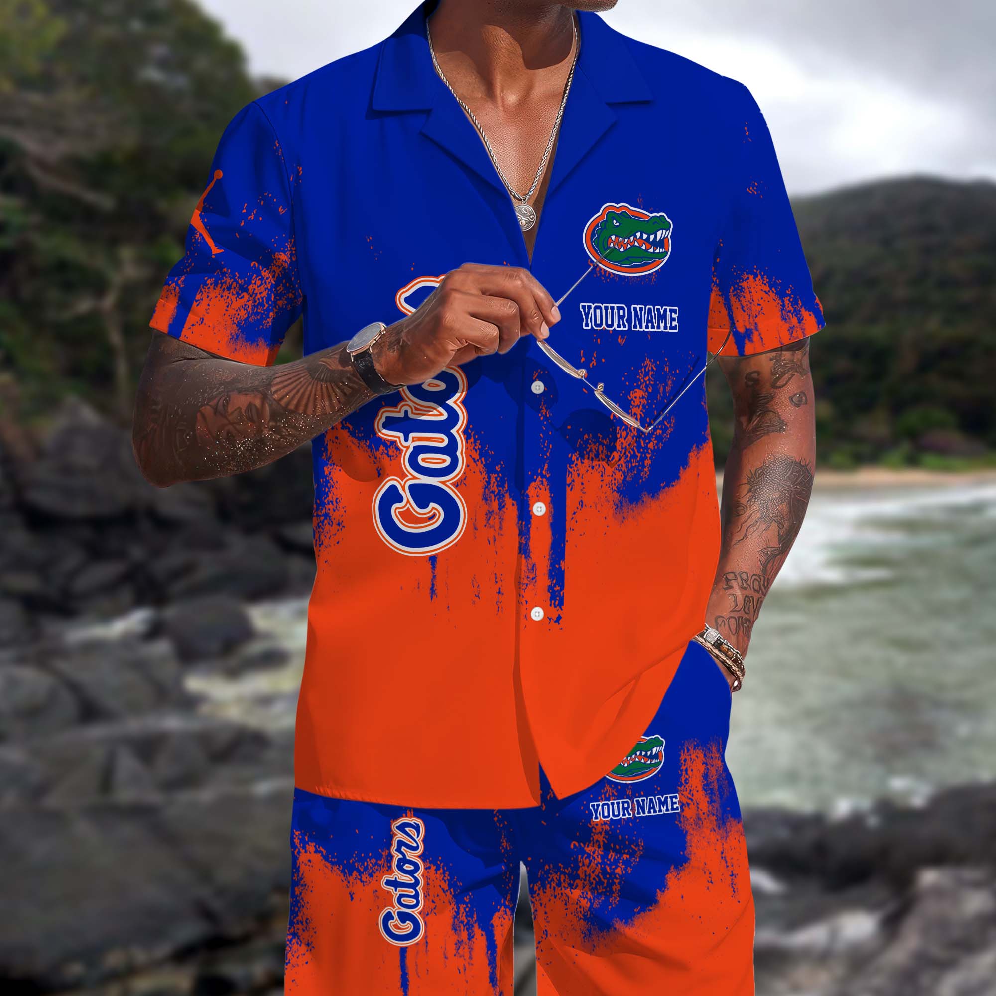 Florida Gators Hawaiian Shorts Set Custom You Name, Sports Shorts, Gifts For Fan