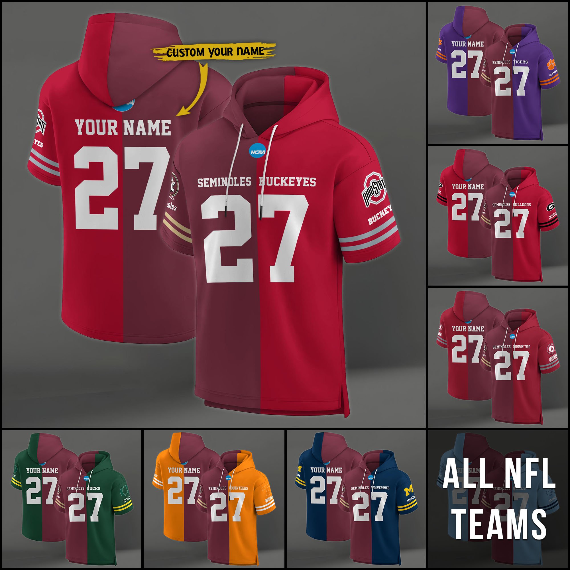 Florida State Seminoles House Divided Hoodie Custom Name, Number And Team, Hoodie For Football Fans