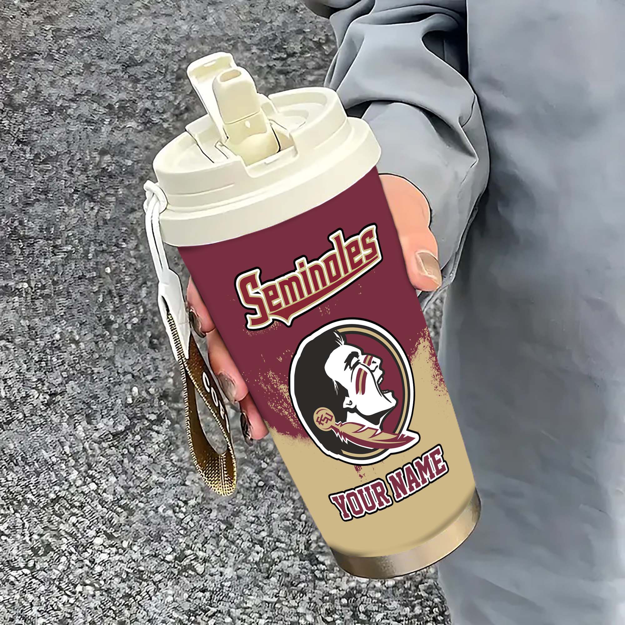 Florida State Seminoles Insulated Coffee Mug With Straw And Lid, Portable Coffee Travel Mug For Car, Fan Gifts