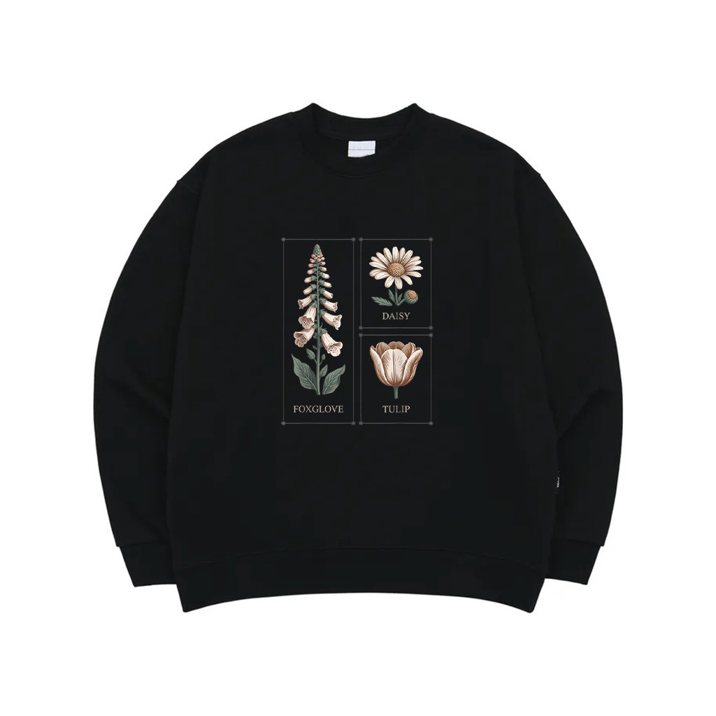 Foxglove Daisy Tulip Botanical Line Art Sweatshirt