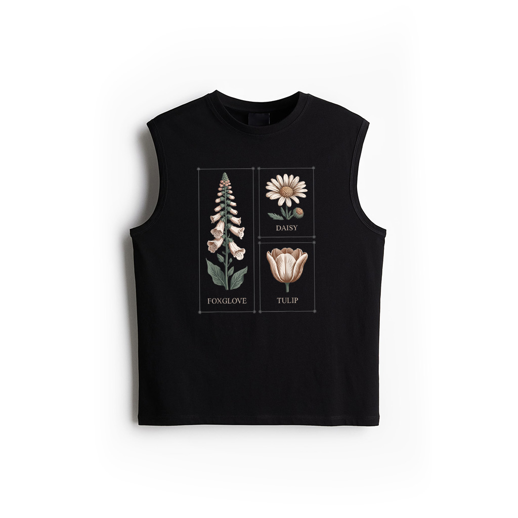 Foxglove Daisy Tulip Botanical Line Art Tank Top