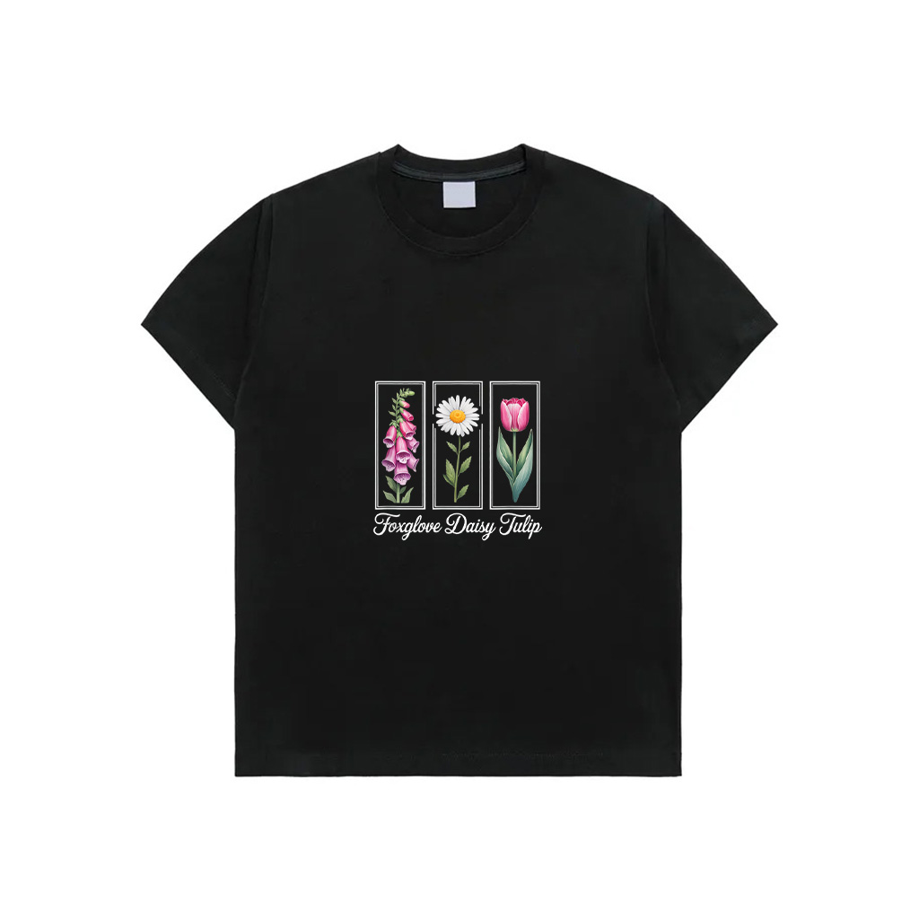 Foxglove Daisy Tulip Botanical Line Art T-Shirt
