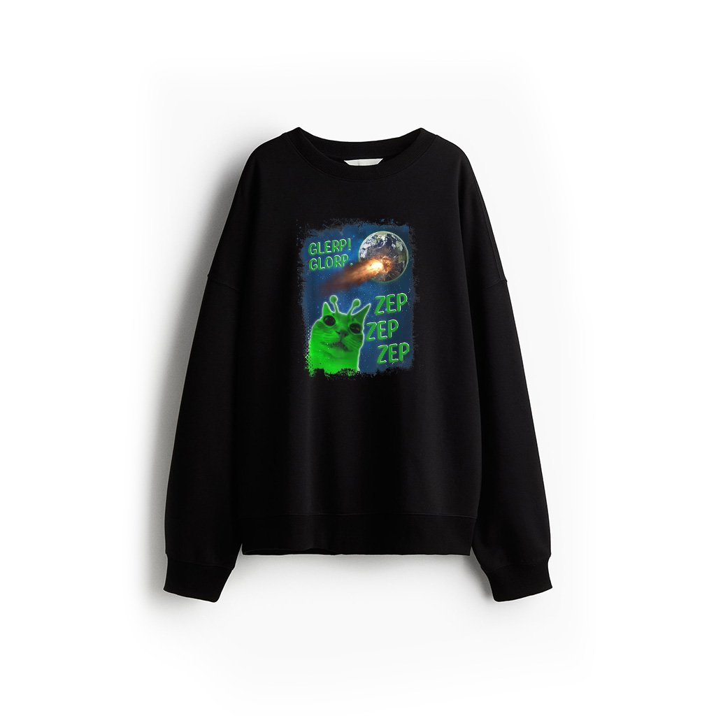Funny Alien Cat Meme Glerp Glorp Zep Zep Women Men Kid Sweatshirt 21-07-2025