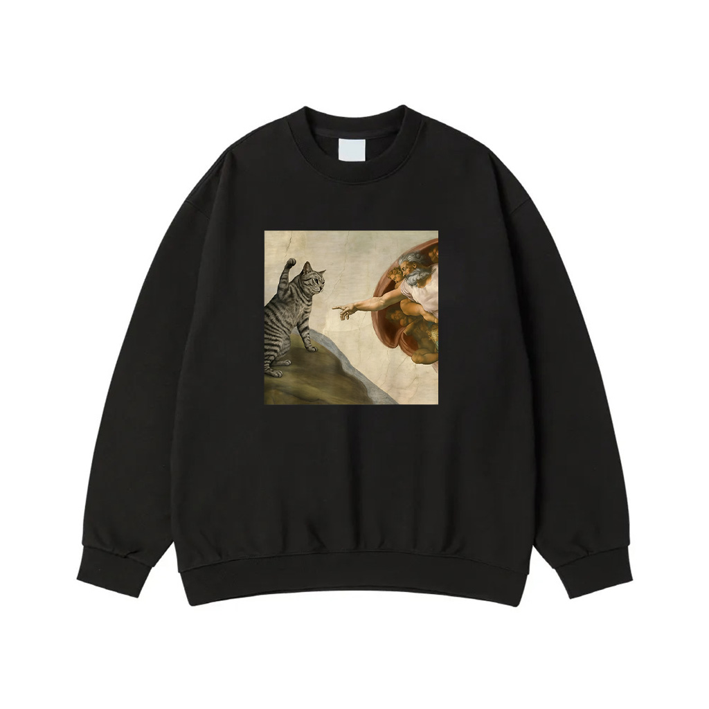Funny Cat Meme In Creation Of Adam Parody Sweatshirt