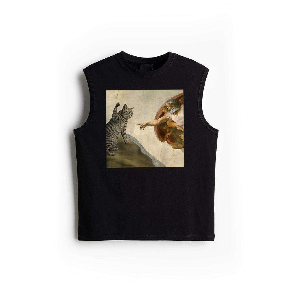 Funny Cat Meme In Creation Of Adam Parody Tank Top