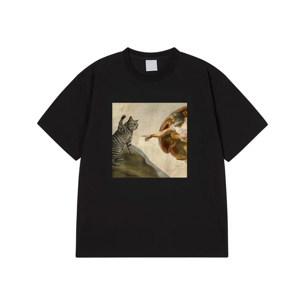 Funny Cat Meme In Creation Of Adam Parody T-Shirt