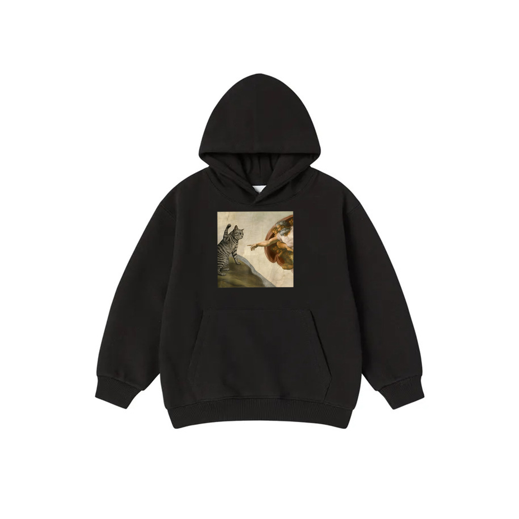 Funny Cat Meme In Creation Of Adam Parody Hoodie