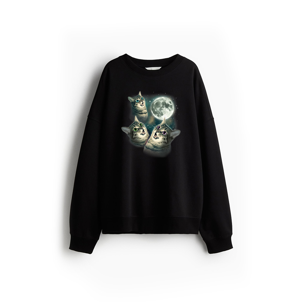 Funny Cat Sweatshirt Three Cat Moon 3 Wolfs Cute Kitten Graphic Sweatshirt