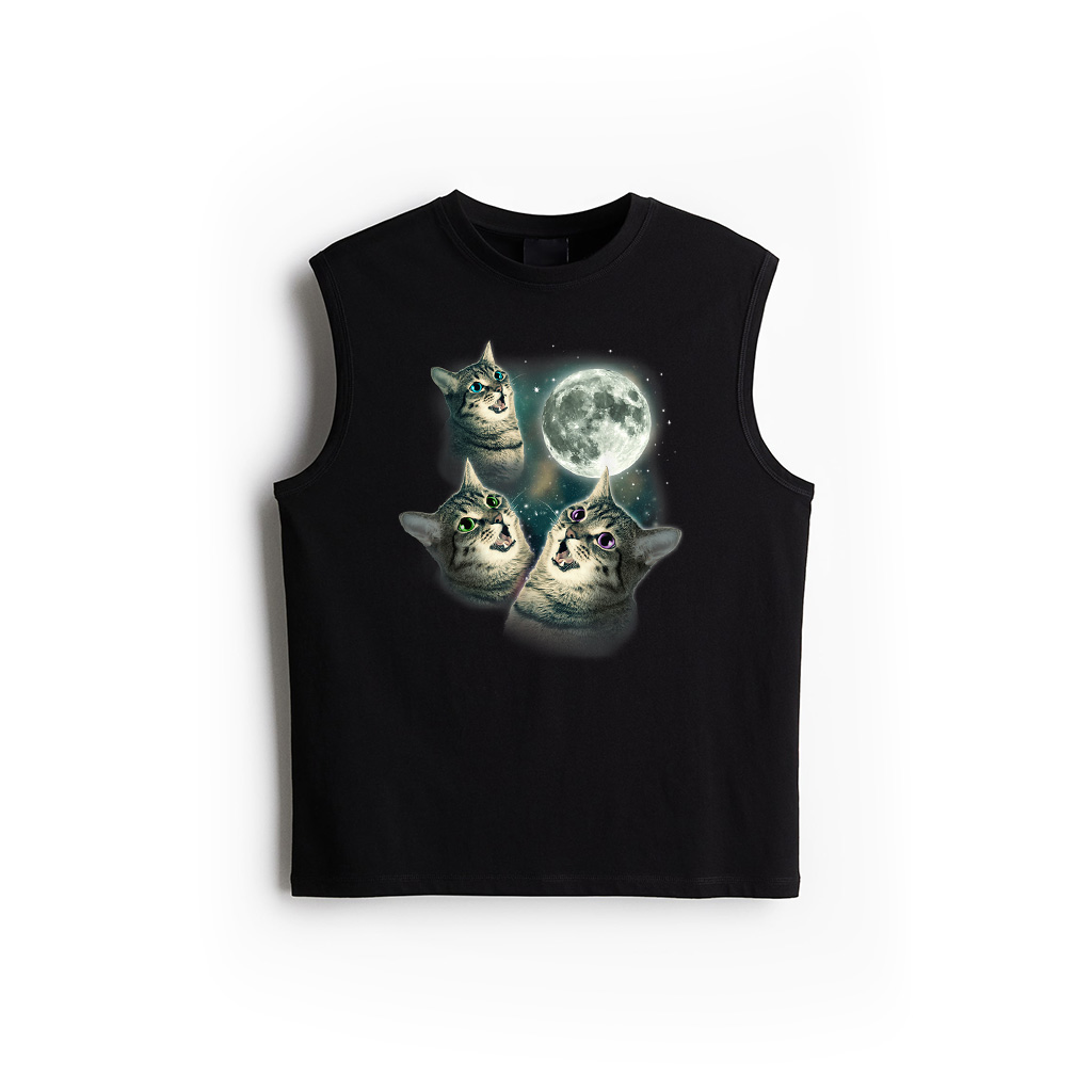 Funny Cat Tank Top Three Cat Moon 3 Wolfs Cute Kitten Graphic Tank Top