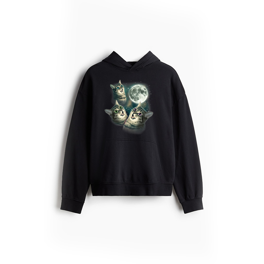 Funny Cat Hoodie Three Cat Moon 3 Wolfs Cute Kitten Graphic Hoodie