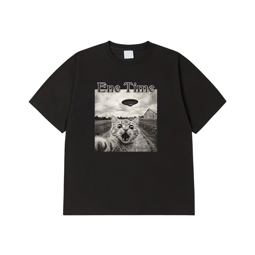 Funny Cat UFO Alien Selfie T-Shirt