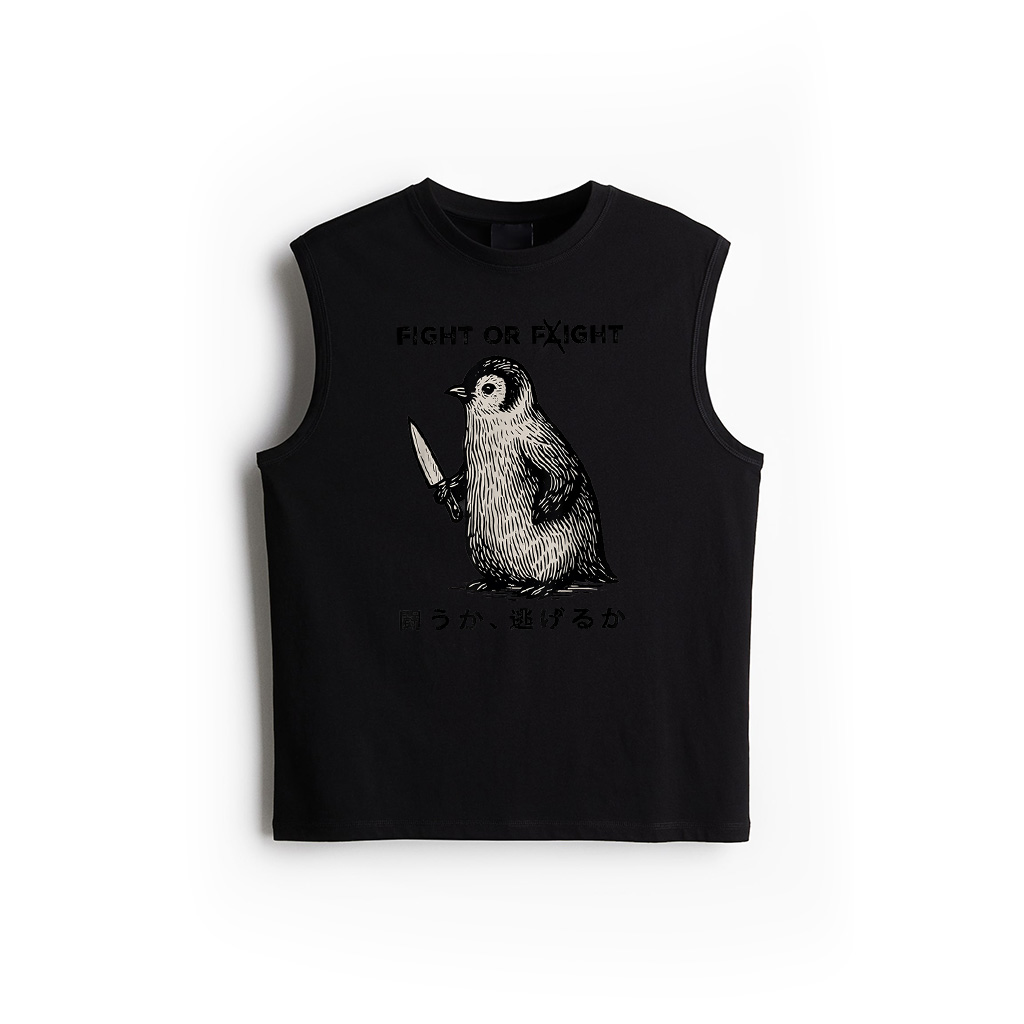 Funny Fight Or Flight Meme Penguin With Knife Tank Top
