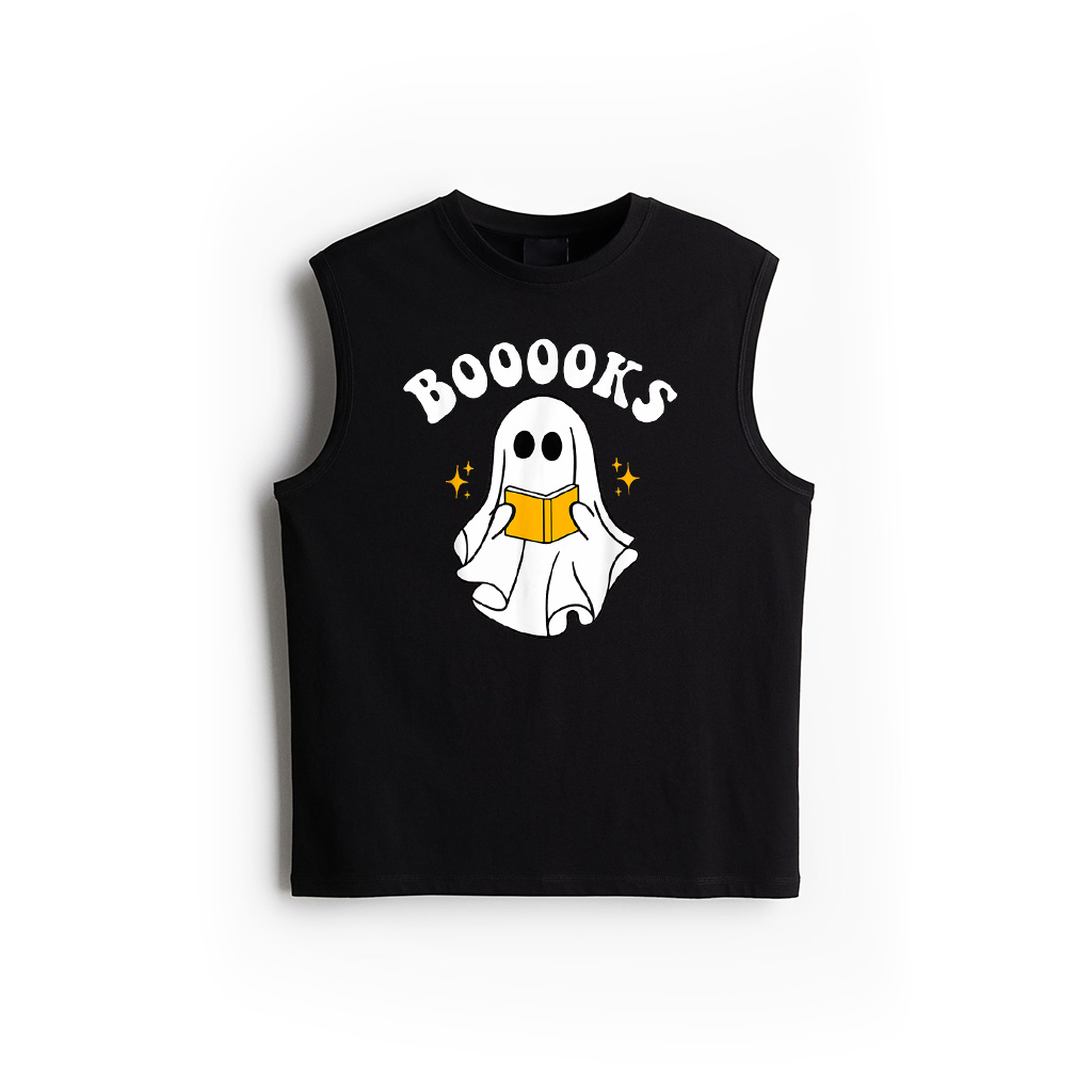 Funny Halloween Ghost Reading Book Vintage Women Men Teacher Tank Top