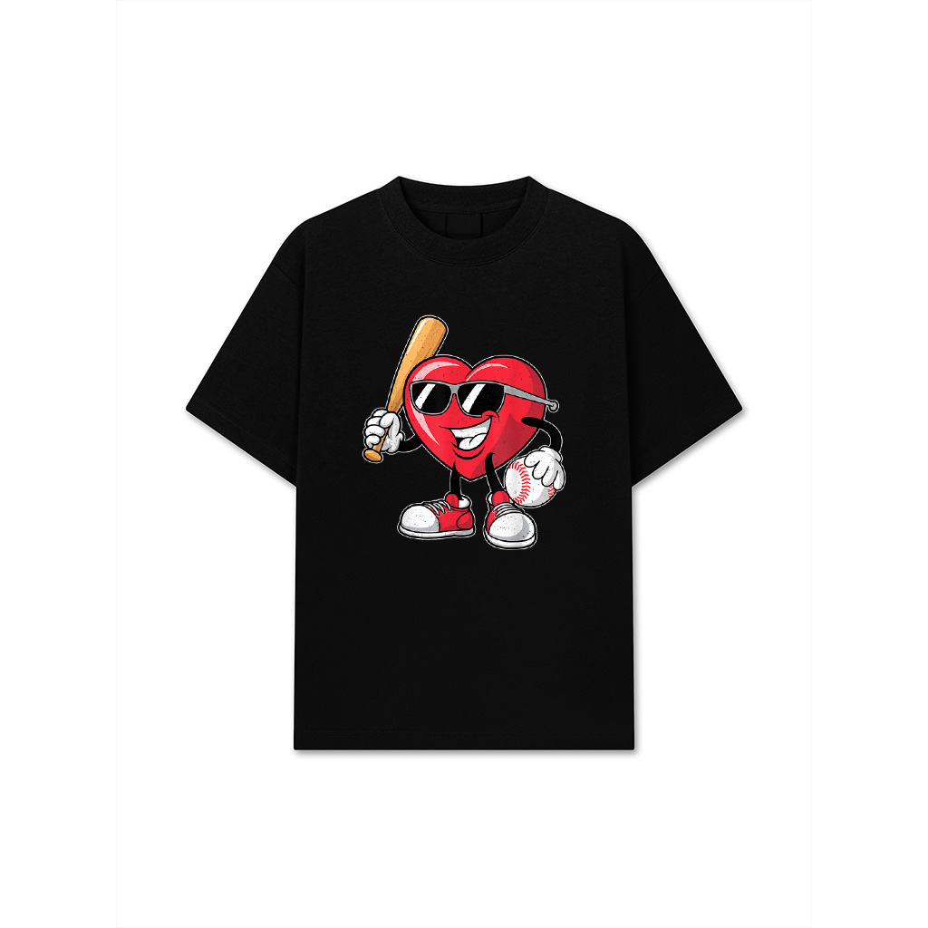 Funny Heart Playing Baseball Valentines Day T-Shirt