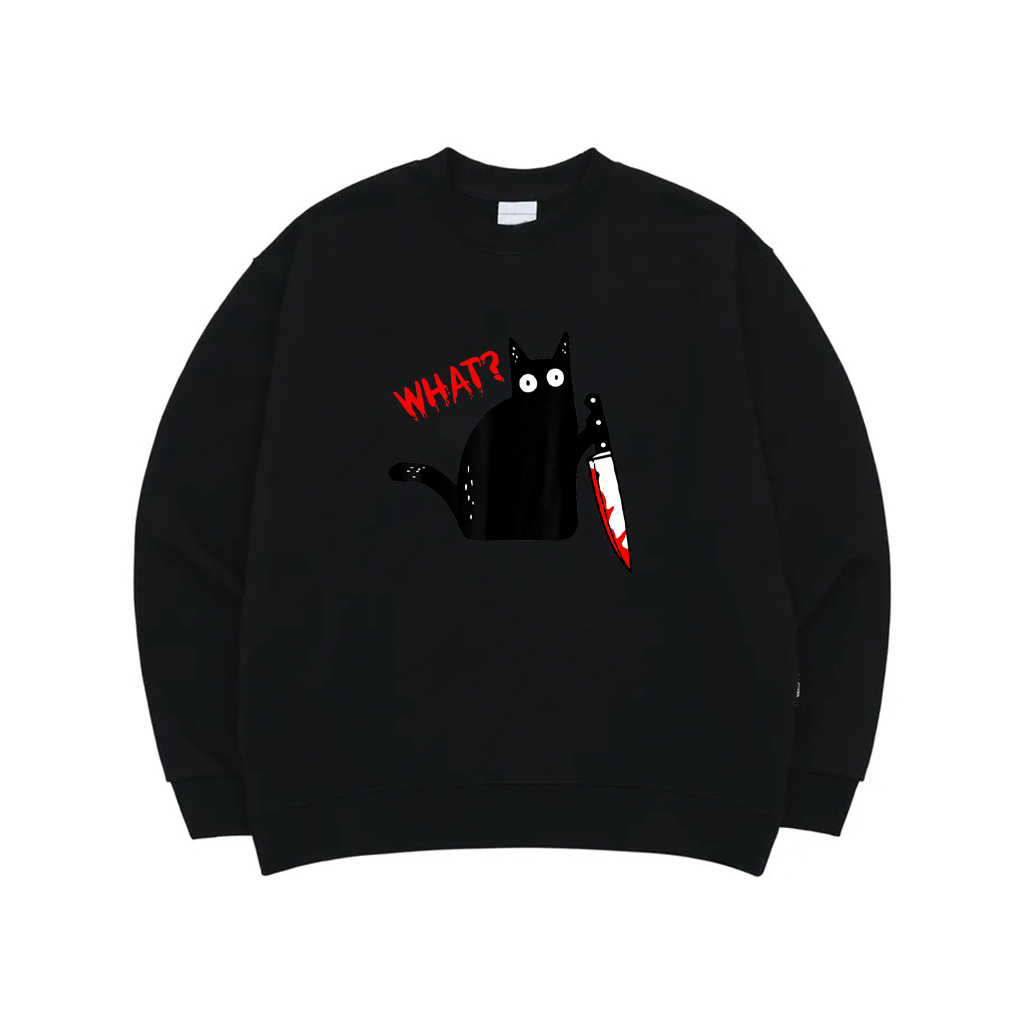 Funny Murderous Black Cat With Knife Black Cat WHAT Sweatshirt
