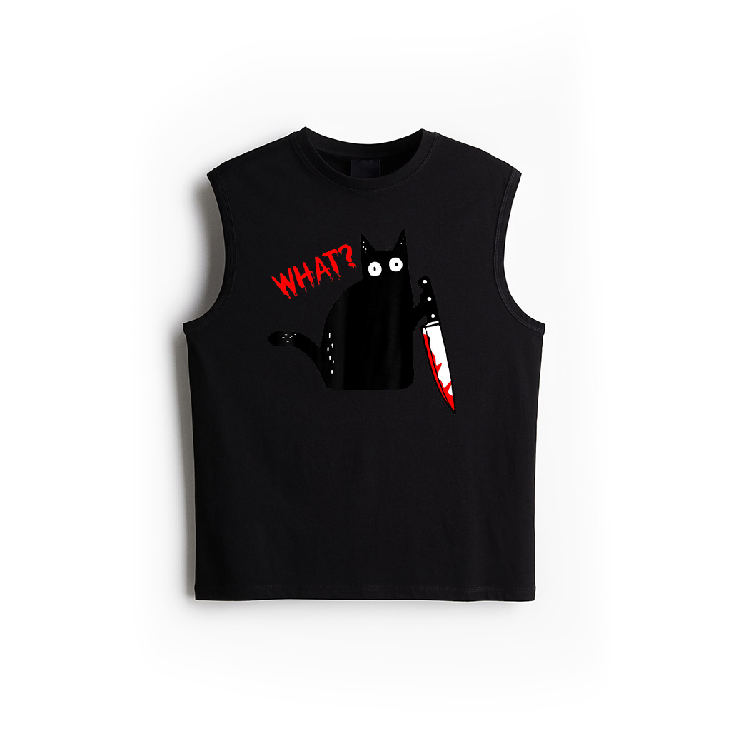 Funny Murderous Black Cat With Knife Black Cat WHAT Tank Top