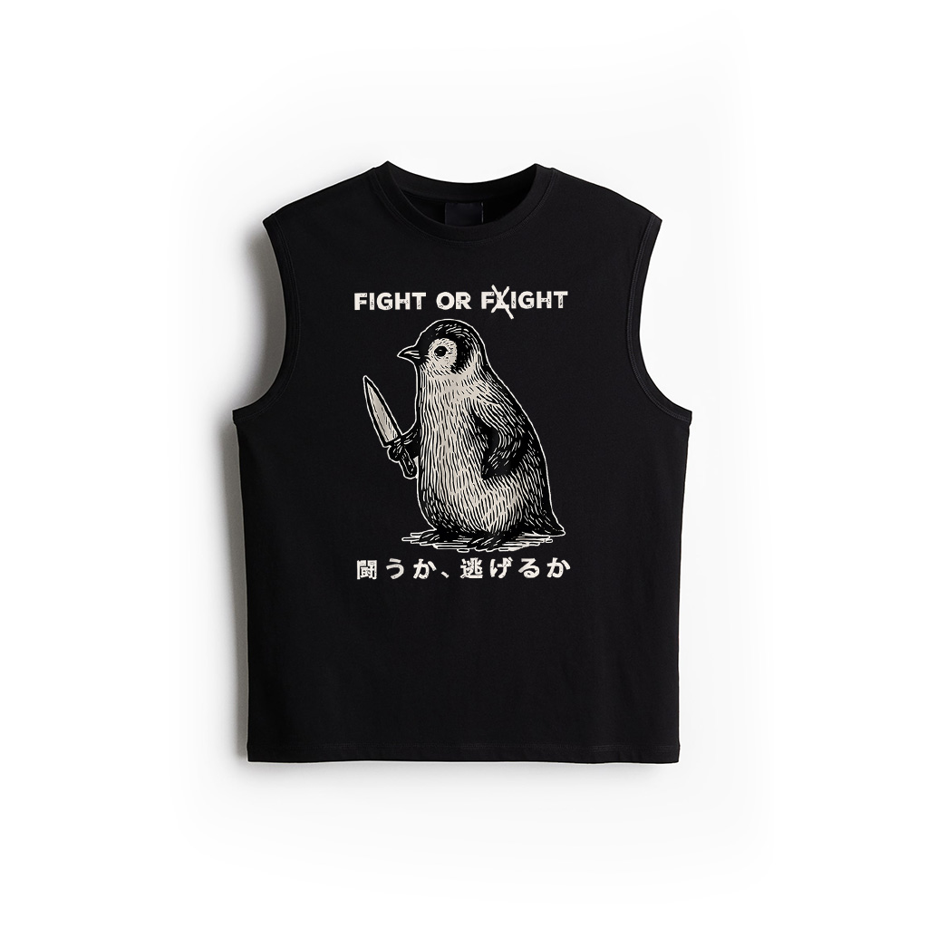 Funny Penguin Fight Or Flight Meme Penguin With Knife Tank Top