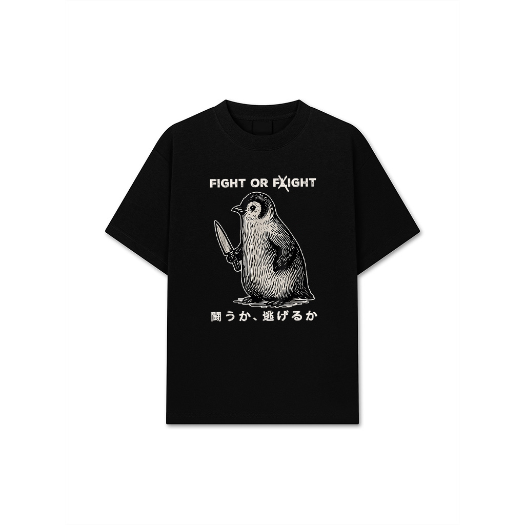 Funny Penguin Fight Or Flight Meme Penguin With Knife T-Shirt