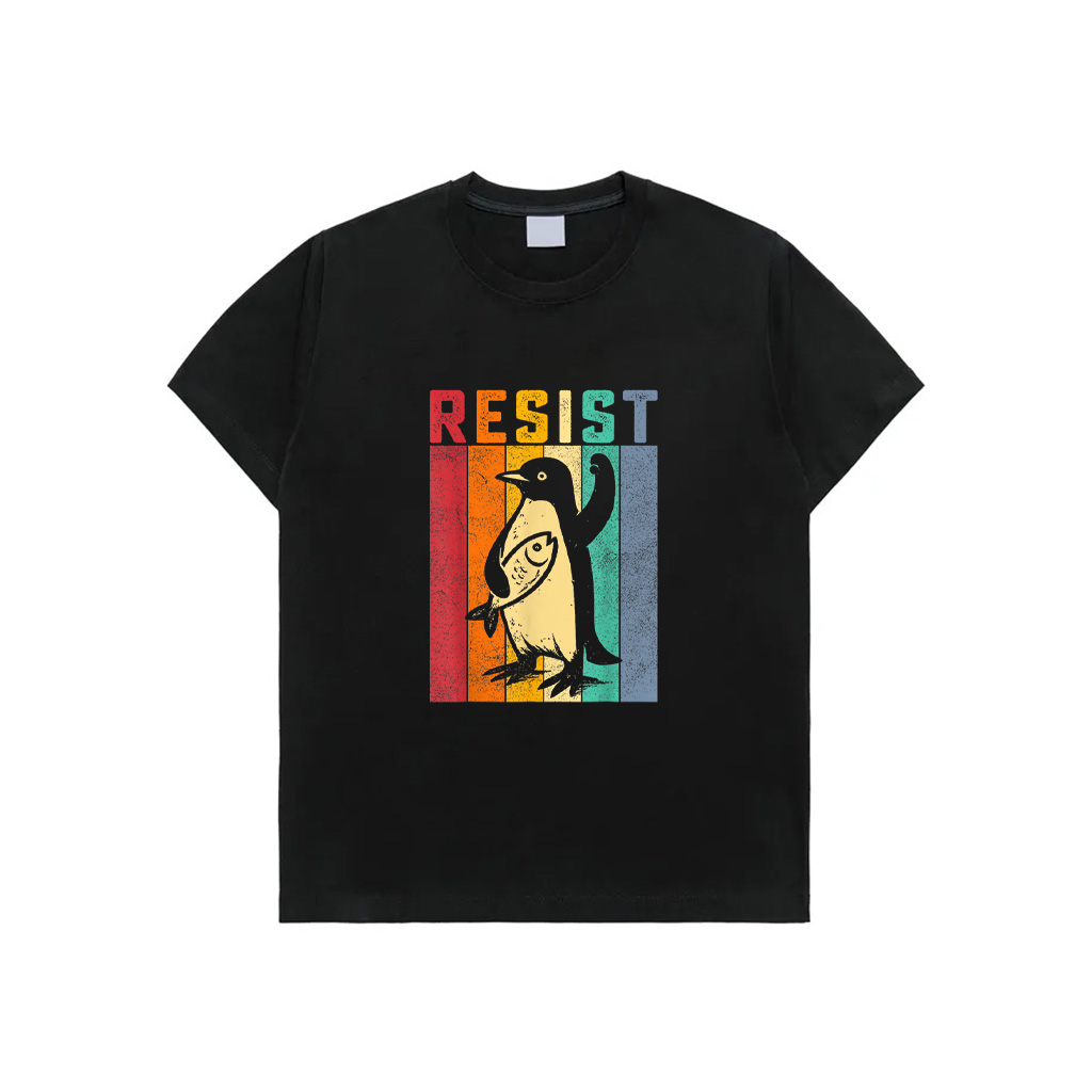 Funny Penguin Resist Penguins Protest Against Tariffs Retro T-Shirt
