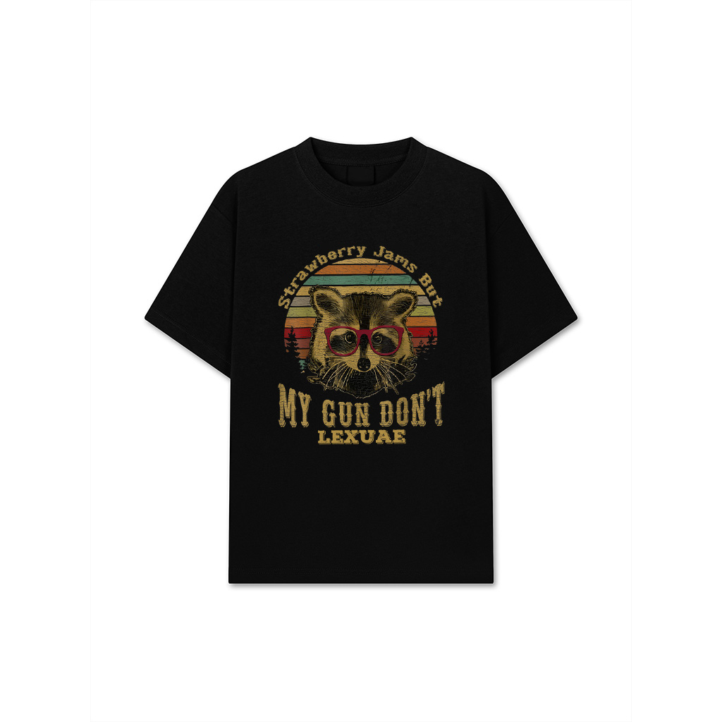 Funny Raccoon Quote Strawberry Jams But My Gun Don't Vintage T-Shirt