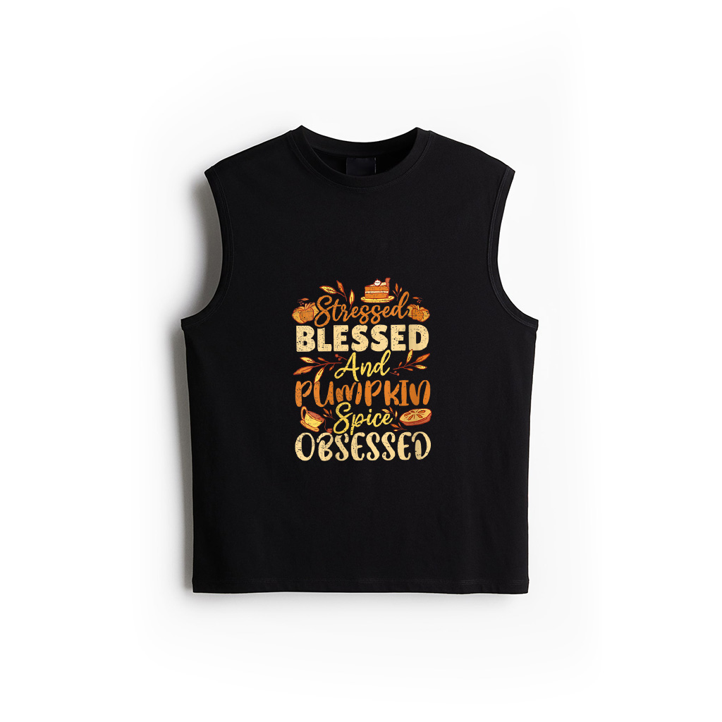 Funny Stressed Blessed And Pumpkin Spice Obsessed Tank Top