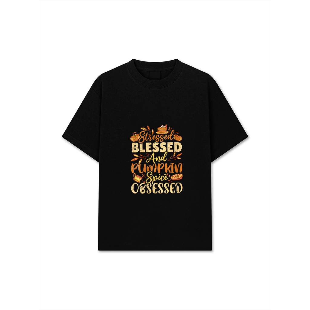 Funny Stressed Blessed And Pumpkin Spice Obsessed T-Shirt