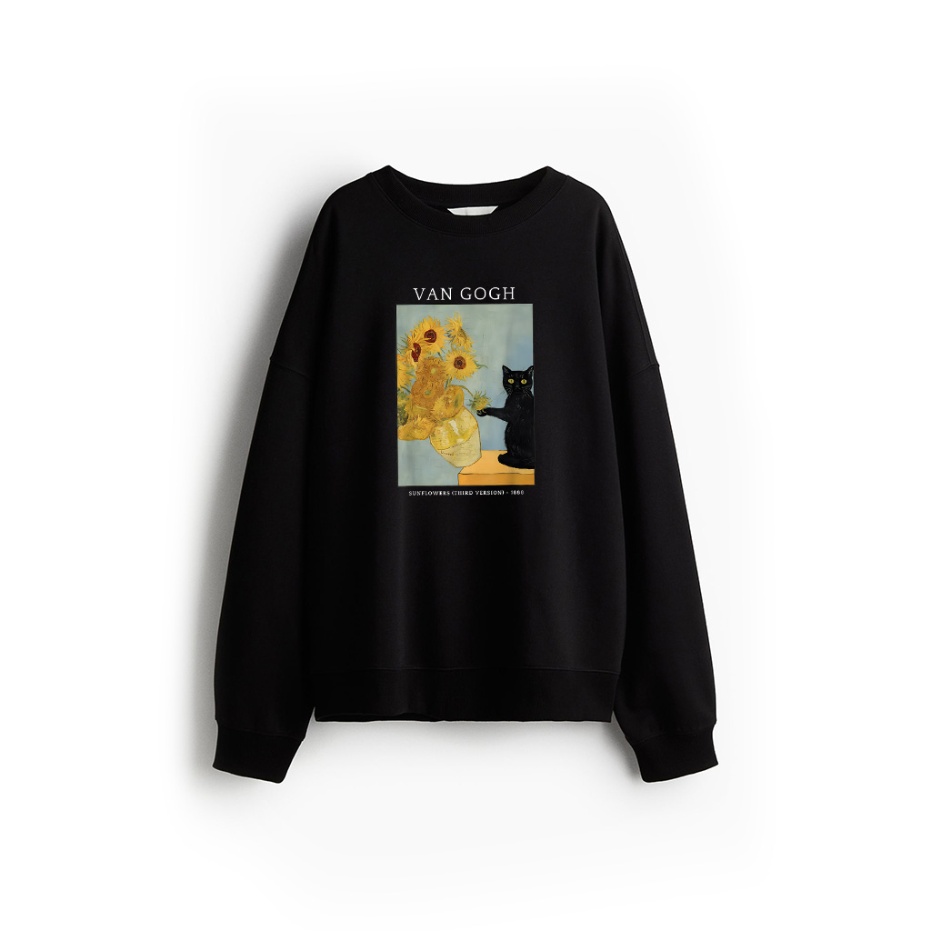Funny Van Gogh Sunflowers Cat Meme Van Gogh Art Graphic Sweatshirt 21-07-2025