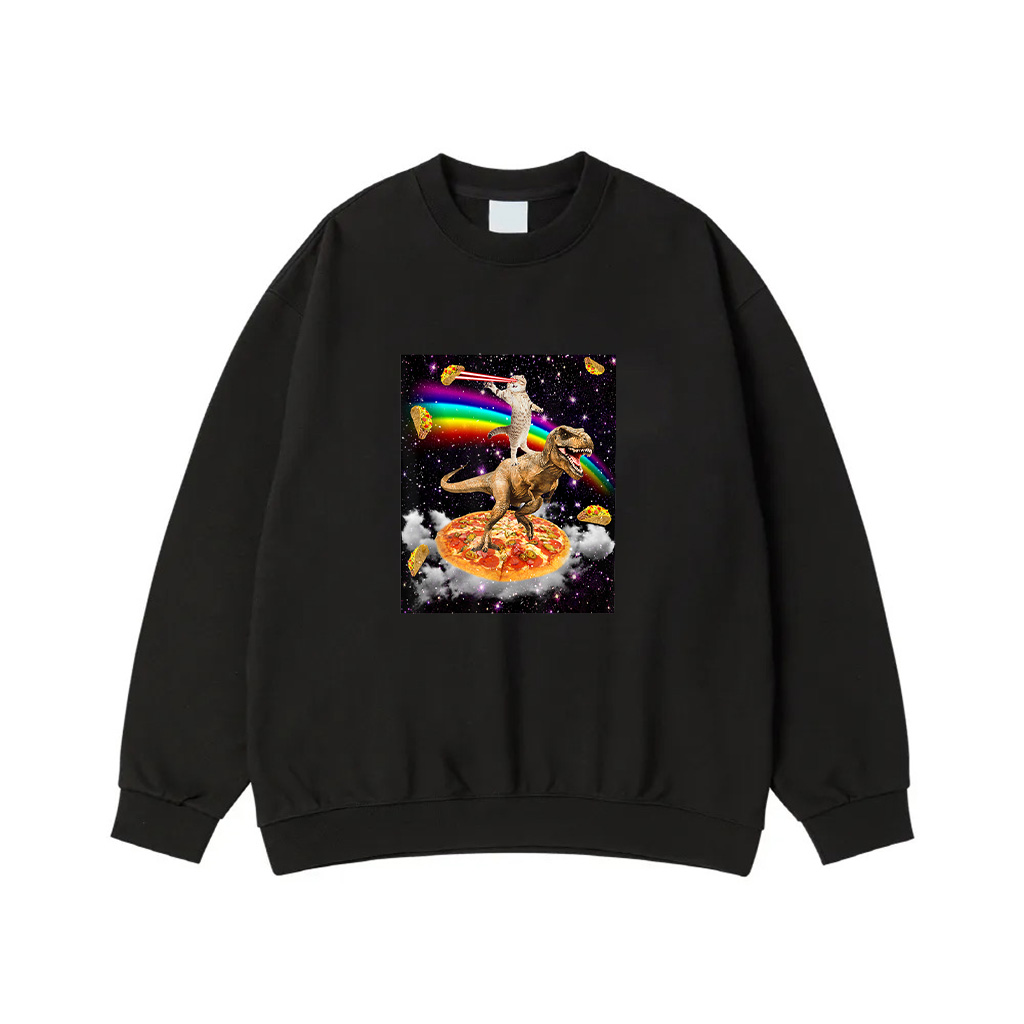 Galaxy Laser Cat On Dinosaur On Pizza With Tacos  Rainbow Sweatshirt
