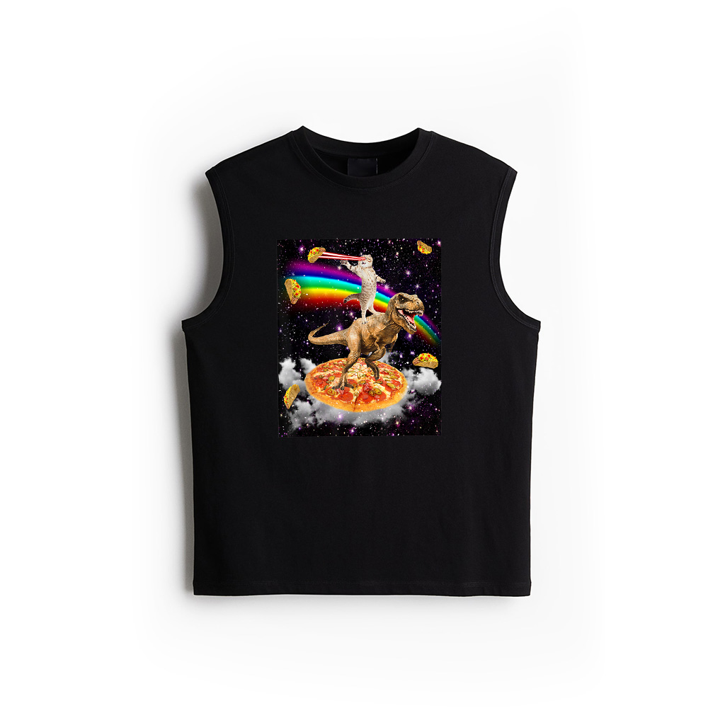 Galaxy Laser Cat On Dinosaur On Pizza With Tacos  Rainbow Tank Top