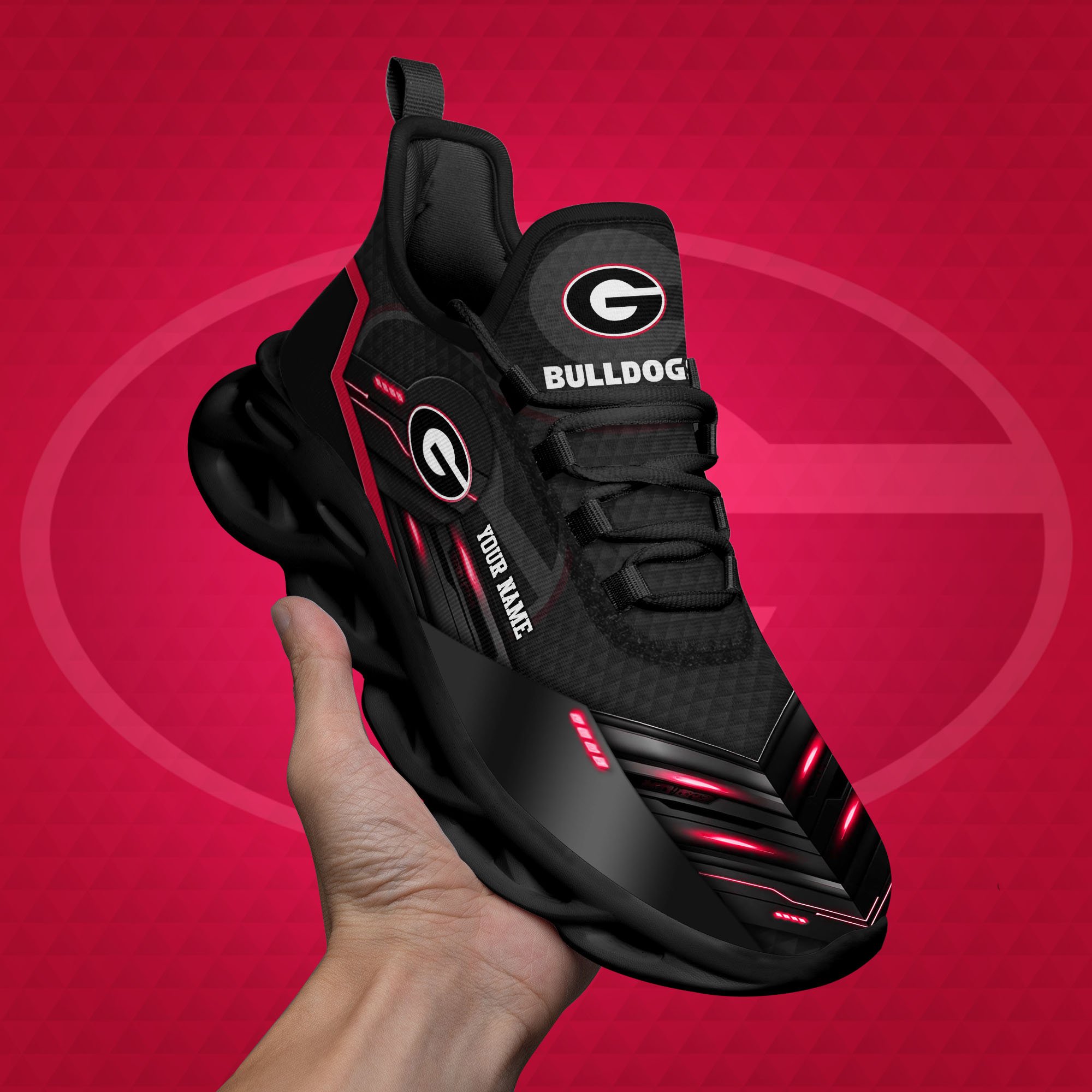 Georgia Bulldogs Black Clunky Sneaker Custom Name, Max Soul Shoes, Sport Gifts For Fan