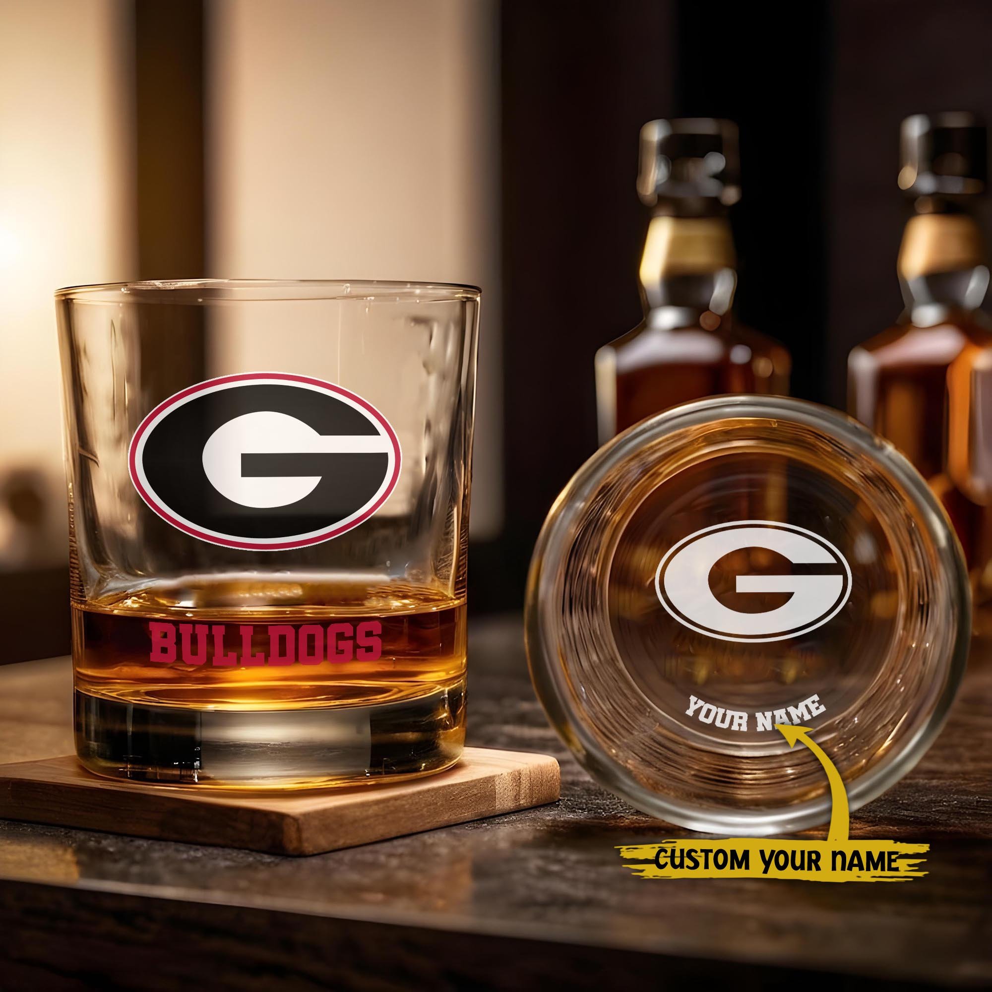 Georgia Bulldogs Engraved Whiskey Glass Custom Your Name, Groomsman 11Oz Whiskey Glass, Football Gift, Gifts For Dad