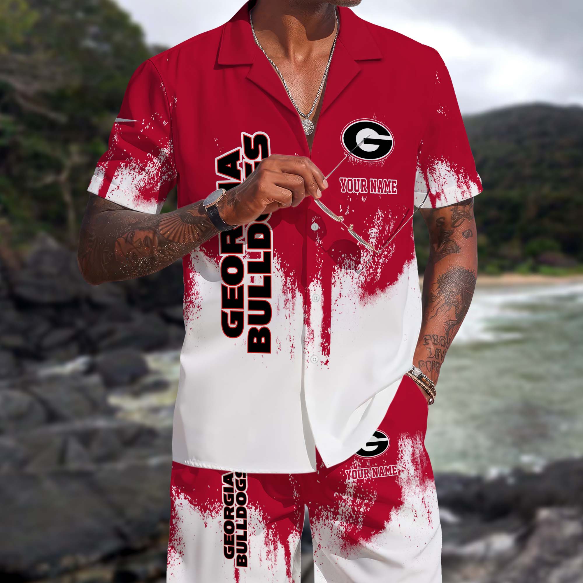 Georgia Bulldogs Hawaiian Shorts Set Custom You Name, Sports Shorts, Gifts For Fan