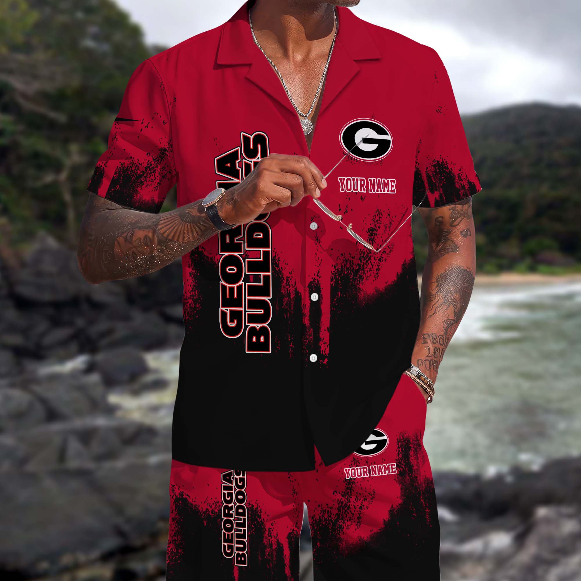 Georgia Bulldogs Hawaiian Shorts Set Custom You Name, Sports Shorts, Gifts For Fan