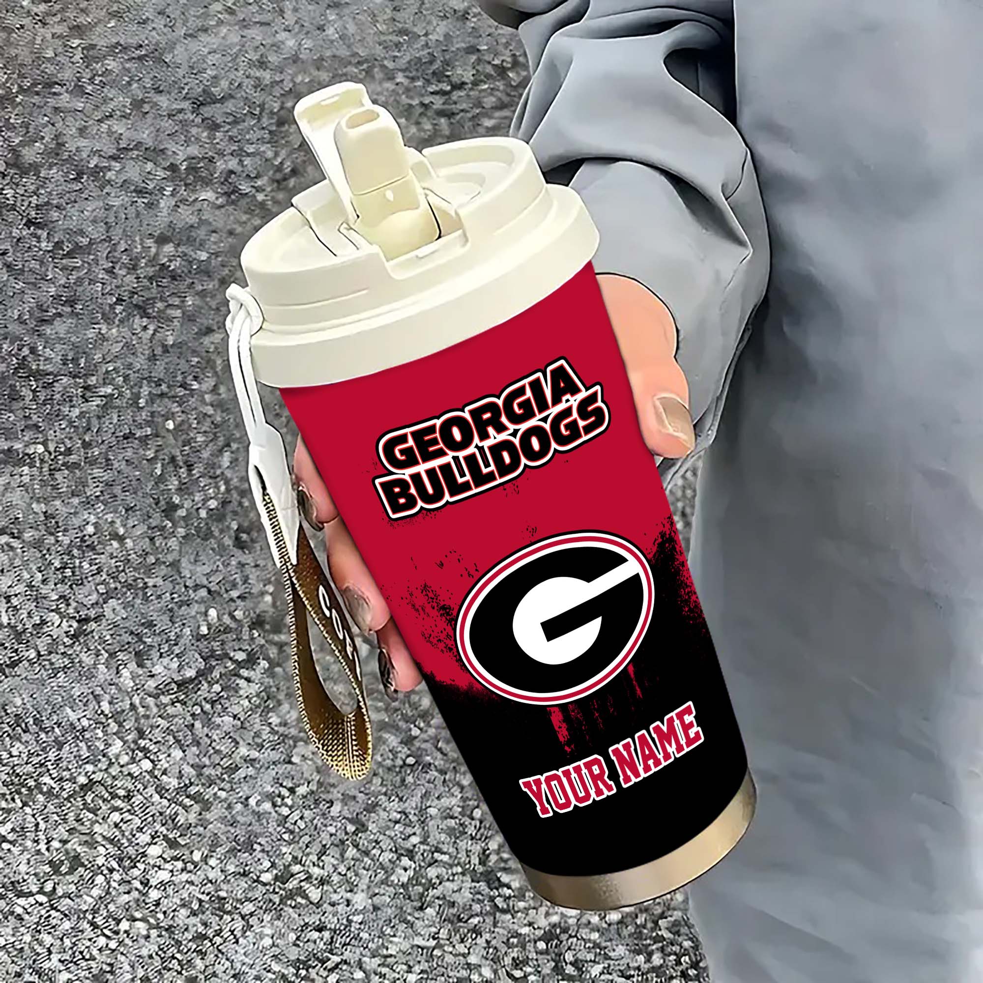 Georgia Bulldogs Insulated Coffee Mug With Straw And Lid, Portable Coffee Travel Mug For Car, Fan Gifts