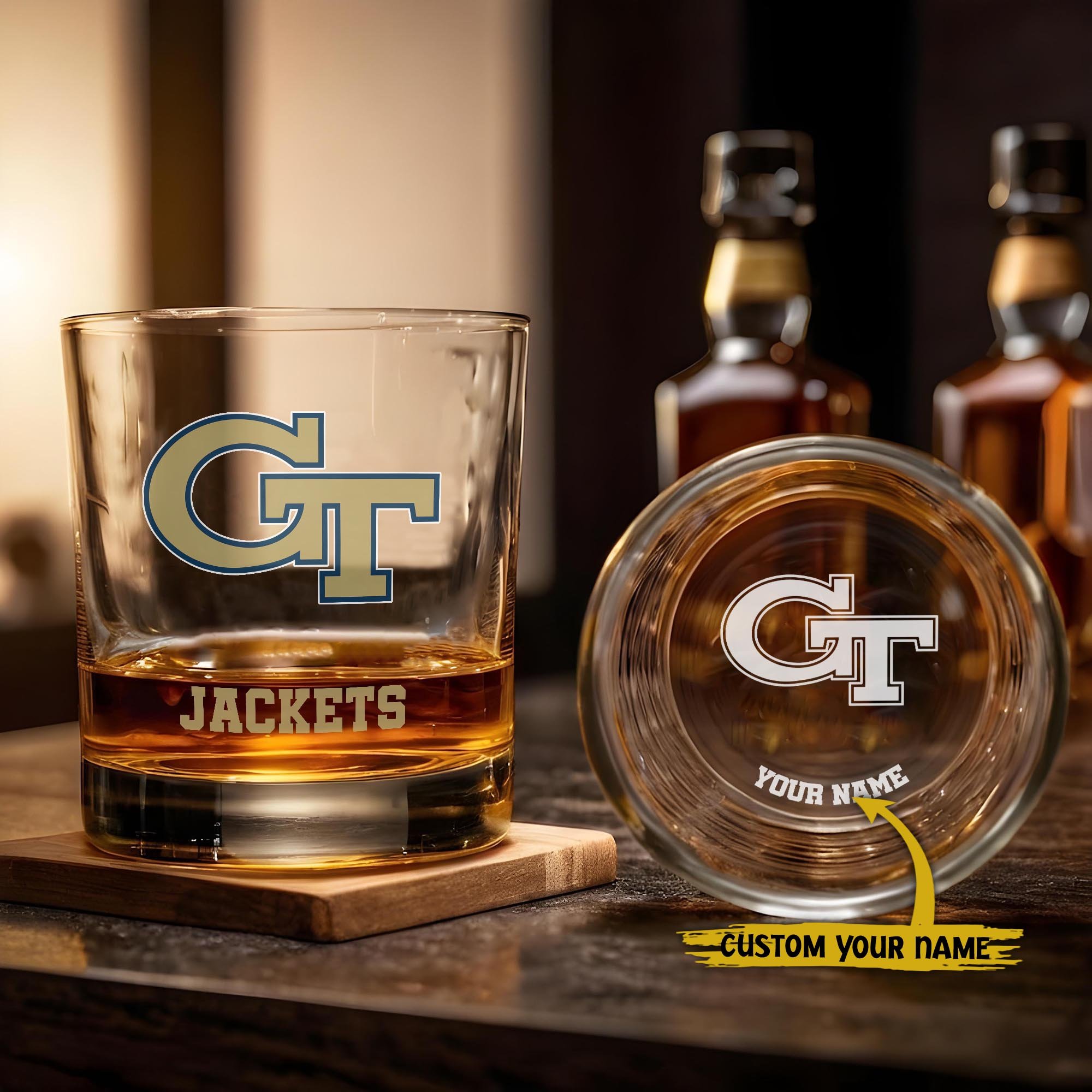Georgia Tech Yellow Jackets Engraved Whiskey Glass Custom Your Name, Groomsman 11Oz Whiskey Glass, Football Gift, Gifts For Dad