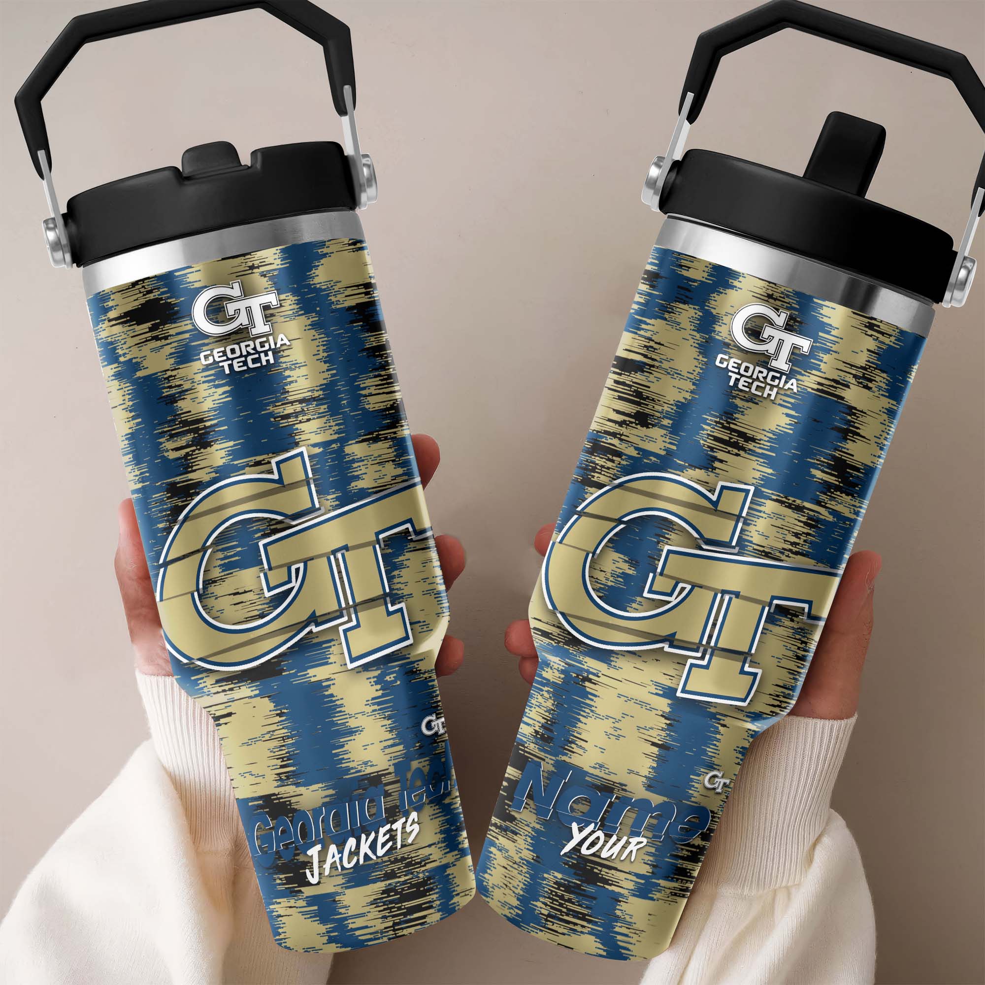 Georgia Tech Yellow Jackets Flip Straw 30Oz Tumbler Custom Your Name, Sport Flip Straw 30Oz Tumbler, Fan Gifts
