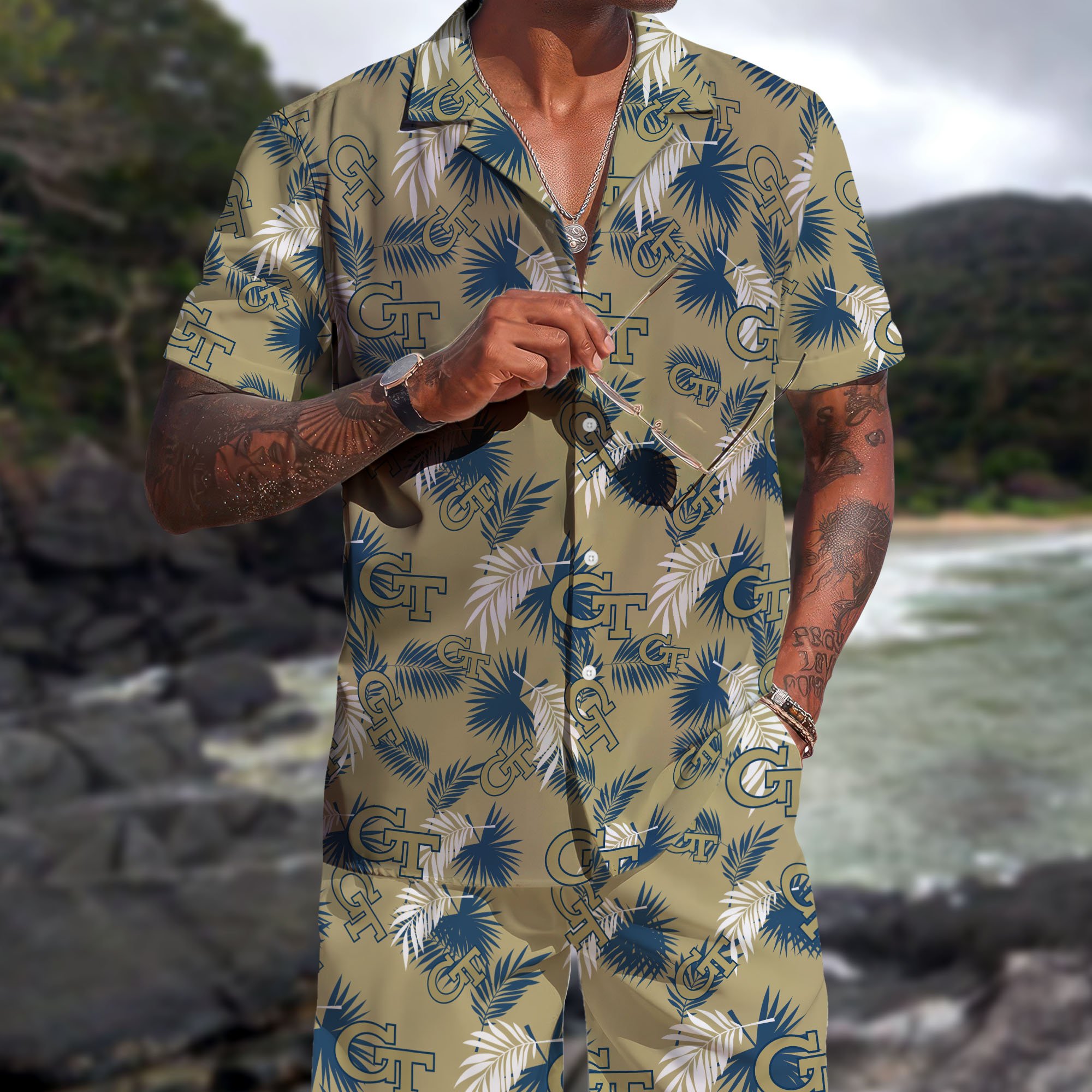 Georgia Tech Yellow Jackets Hawaiian Shorts Set 2025 Version, Hawaiian Shirts, Sports Shorts, Gifts For Fan