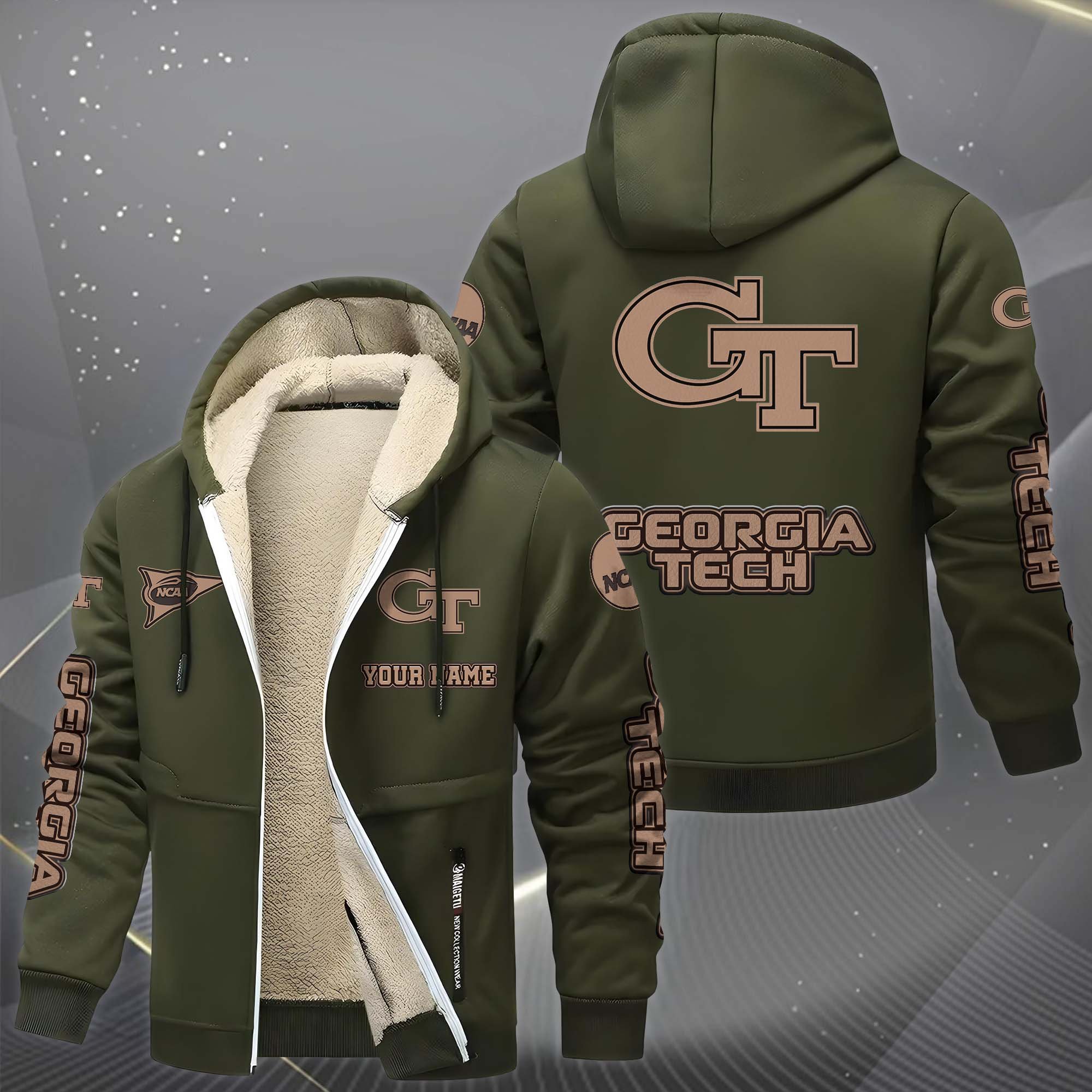 Georgia Tech Yellow Jackets Hoodie Zip Velvet Coat Custom Your Name, Sport Jacket, Gifts For Fan
